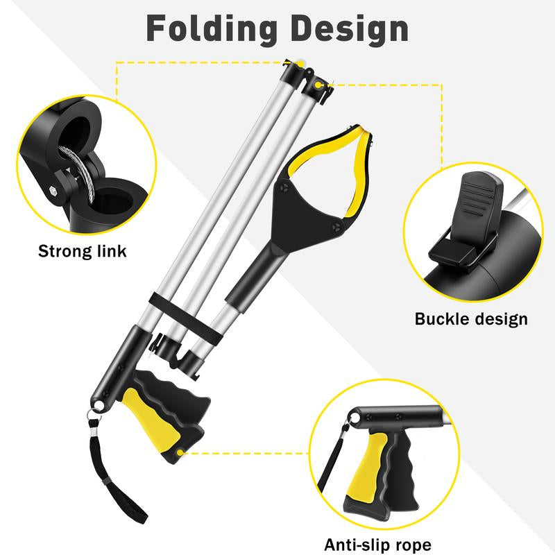 43 Inches Extra Long Grabber Tool-Volmees Grabbers Grab It Reaching Tool with Anti-Drop Cord, 4" Wide Claw Open Reacher Trash Grabber Pickup Tool 360° Rotating Jaw +Magnets, Heavy Duty Foldable Grabber