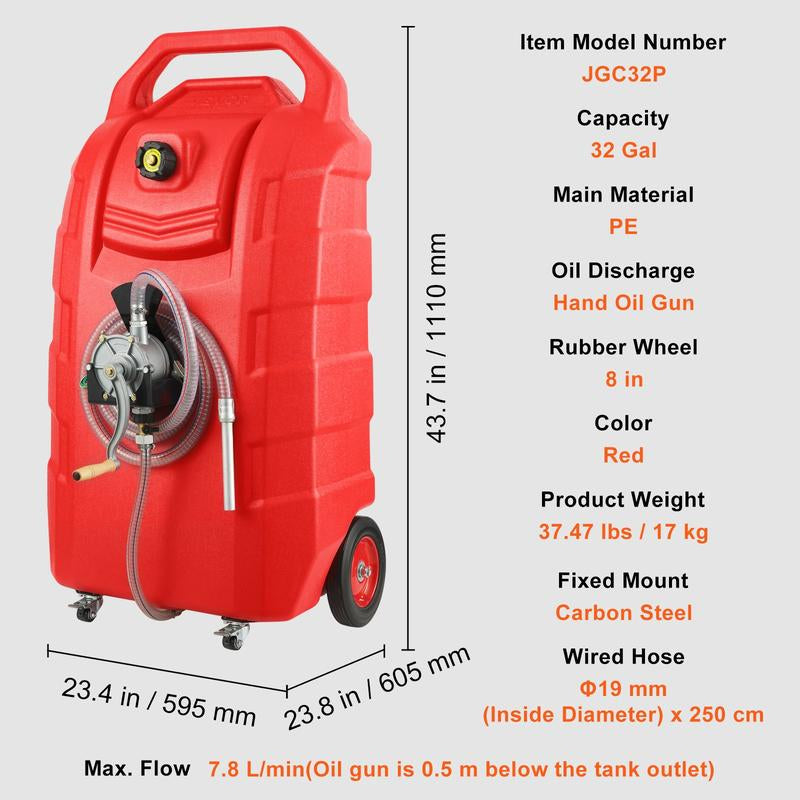 VEVOR 16 Gallon Fuel Caddy, 7.8 L/Min, Portable Gas Storage Tank Container with Nozzle Rubber Wheels, Fuel Transfer Storage Tank for Gasoline Diesel Machine Oil Car Mowers Tractor Boat Motorcycle Bottles Organiser