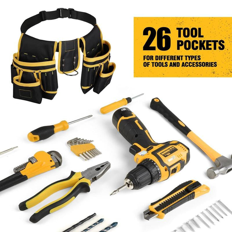 Magnetic Tool Belt for Tweezers Torque Wrench, 26-Pocket Work Belt, Utility Waist Apron Drill Holder for Home DIY, Carpenter, Woodworker, Construction, Plumber, Handyman, Dad Gift