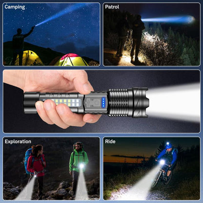 EARRCK Strong Flashlight/Usb Rechargeable,Emergency Lighting White Flashlight Red/Blue Alarm Lights/Waterproof Rechargeable Flashlight/Camping Gadgets 2024/Fishing Garden Lighting Night Security Road Lighting Garage Lighting