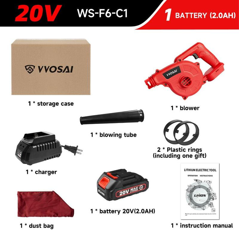 VVOSAI 20V Cordless Blower, 1 Set Rechargeable Handheld Blower for Blowing Leaves, Multi-Application Cleaning Blower for Garden, Car & Home, Power Tools