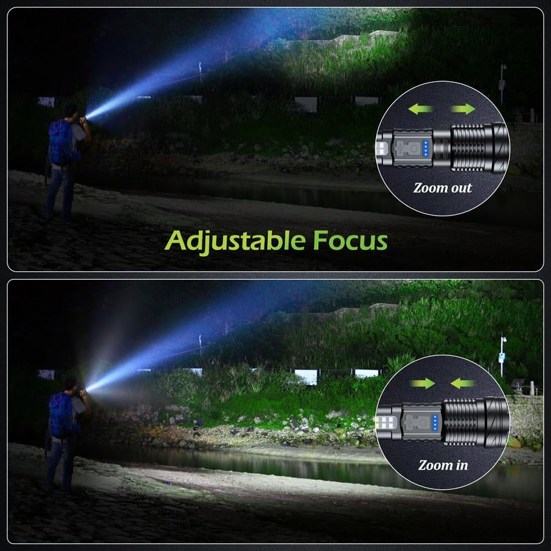 EARRCK Strong Flashlight/Usb Rechargeable,Emergency Lighting White Flashlight Red/Blue Alarm Lights/Waterproof Rechargeable Flashlight/Camping Gadgets 2024/Fishing Garden Lighting Night Security Road Lighting Garage Lighting