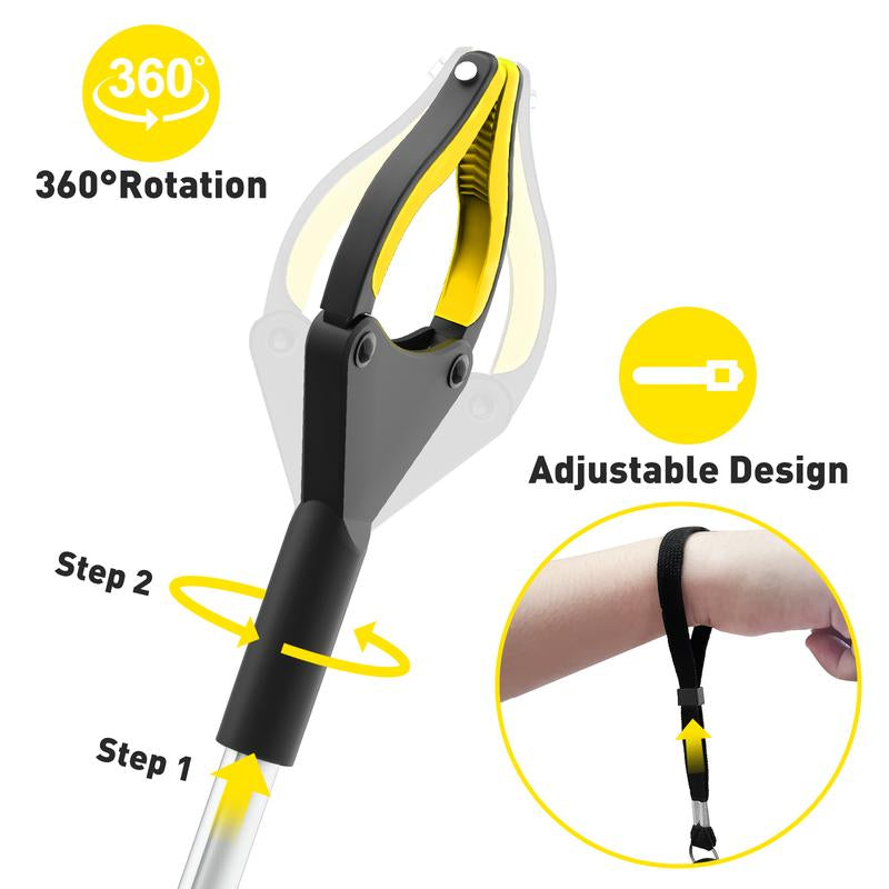 43 Inches Extra Long Grabber Tool-Volmees Grabbers Grab It Reaching Tool with Anti-Drop Cord, 4" Wide Claw Open Reacher Trash Grabber Pickup Tool 360° Rotating Jaw +Magnets, Heavy Duty Foldable Grabber