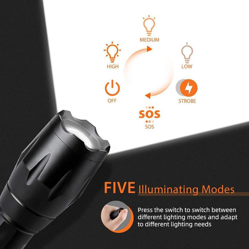 Portable LED Flashlight, 5 Lighting Modes Waterproof Zoomable Flashlight, Multifunctional Outdoor Pocket Light for Camp Hike