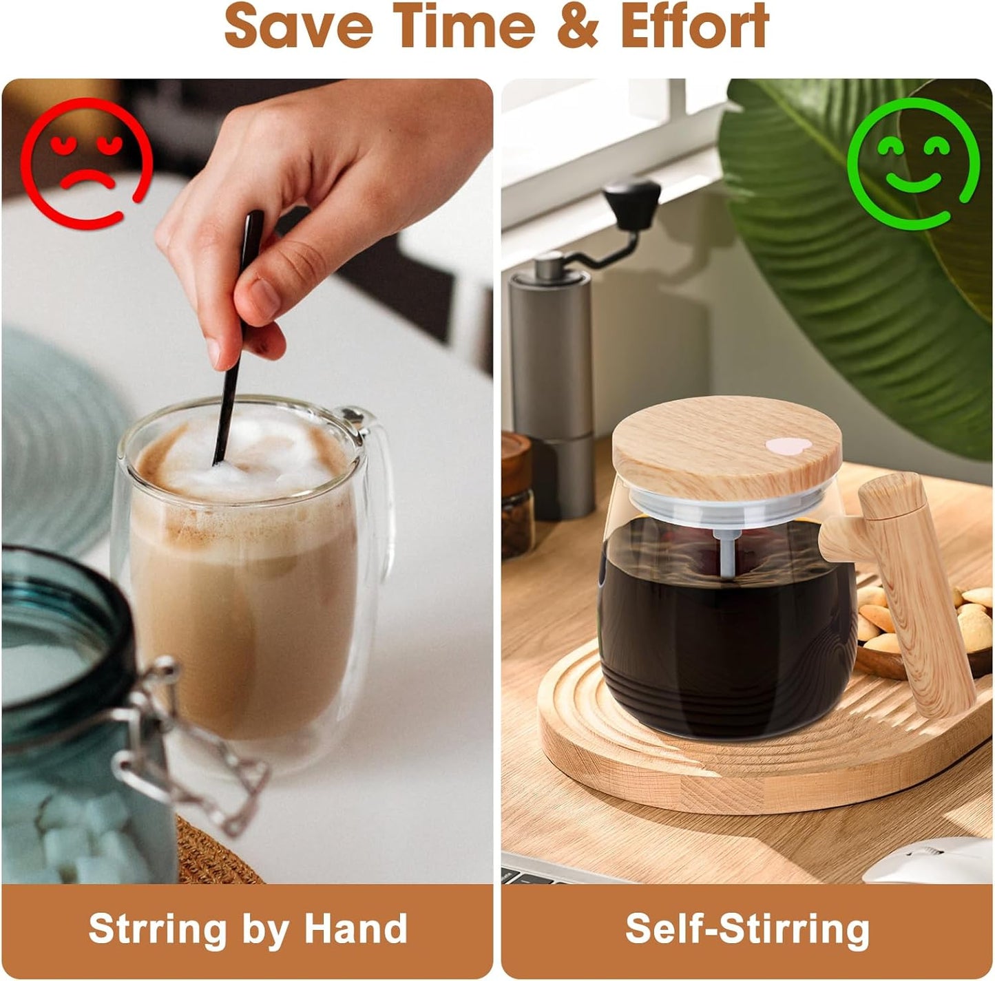 Self Stirring Coffee Mug, 400ML Borosilicate Glass Electric High Speed Self Mixing Cup for Coffee, Milk, Protein Powder