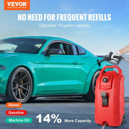 VEVOR 16 Gallon Fuel Caddy, 7.8 L/Min, Portable Gas Storage Tank Container with Nozzle Rubber Wheels, Fuel Transfer Storage Tank for Gasoline Diesel Machine Oil Car Mowers Tractor Boat Motorcycle Bottles Organiser