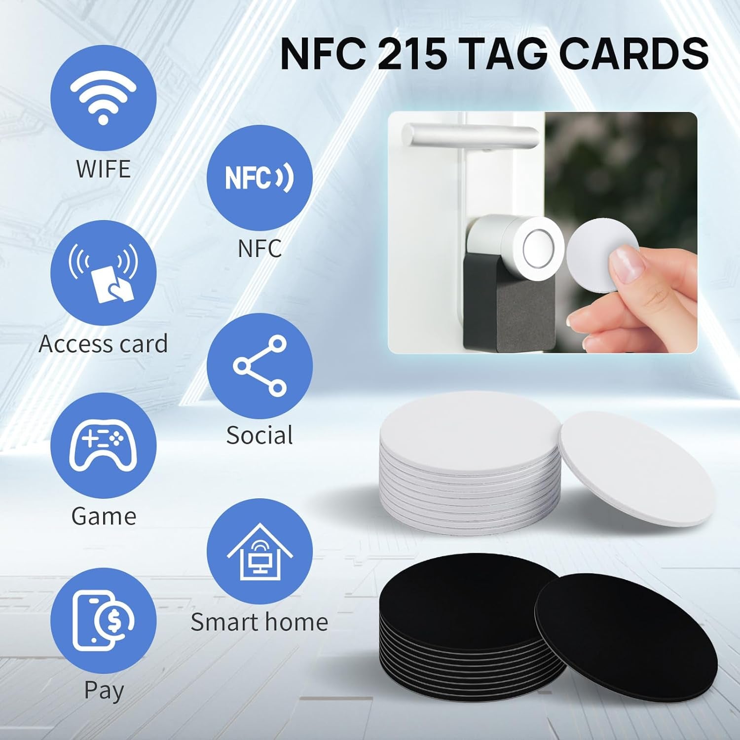 20 Pcs NFC Tags,Nfc Stickers Cards with Adhesive Back, round Rewritable NFC Cards, 504 Bytes Memory Compatible with NFC Enabled Phones (25Mm)…