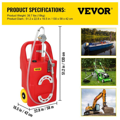 VEVOR 16 Gallon Fuel Caddy, 7.8 L/Min, Portable Gas Storage Tank Container with Nozzle Rubber Wheels, Fuel Transfer Storage Tank for Gasoline Diesel Machine Oil Car Mowers Tractor Boat Motorcycle Bottles Organiser